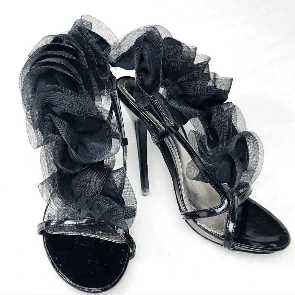 Bakers “Rory” Black 5” Ruffle Top Stiletto Heels